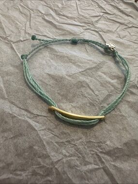 NWOT Pura Vida Gold Bar Aqua Cord Adjustable Bracelet